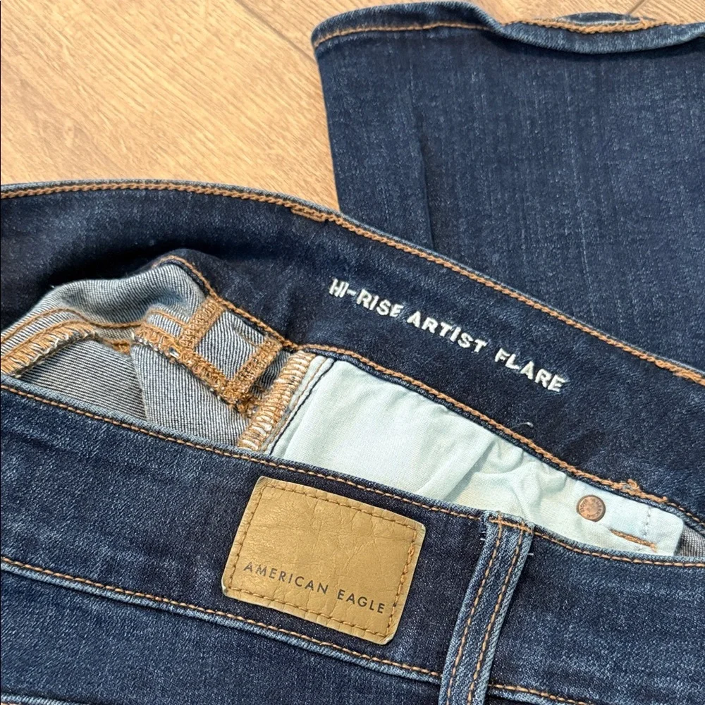 American Eagle Women's Dark Blue High Rise Flare Jeans - Picture 5 of 5